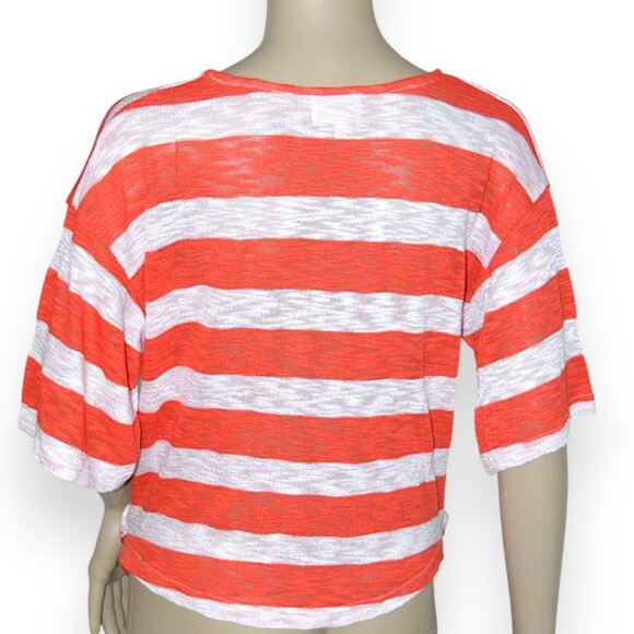 Anthropologie Orange White Stripe Knit Layering Dolman Cropped Sweater Top S - Picture 4 of 6